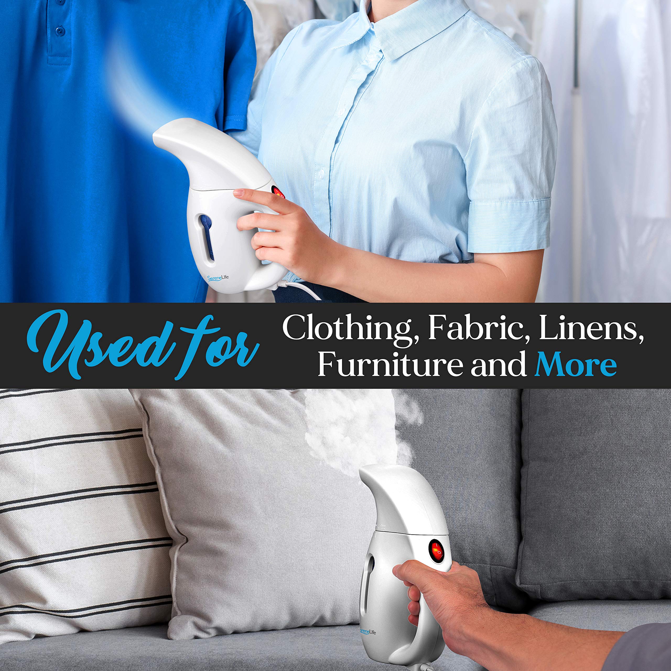 SereneLife Portable Handheld Fabric Steamer - 180ml Water Tank Capacity Compact Lightweight Travel Steamer Handheld Water Vapor Garment Steamer, Wrinkle Remover For Clothes Furniture Curtain - PSTMH17