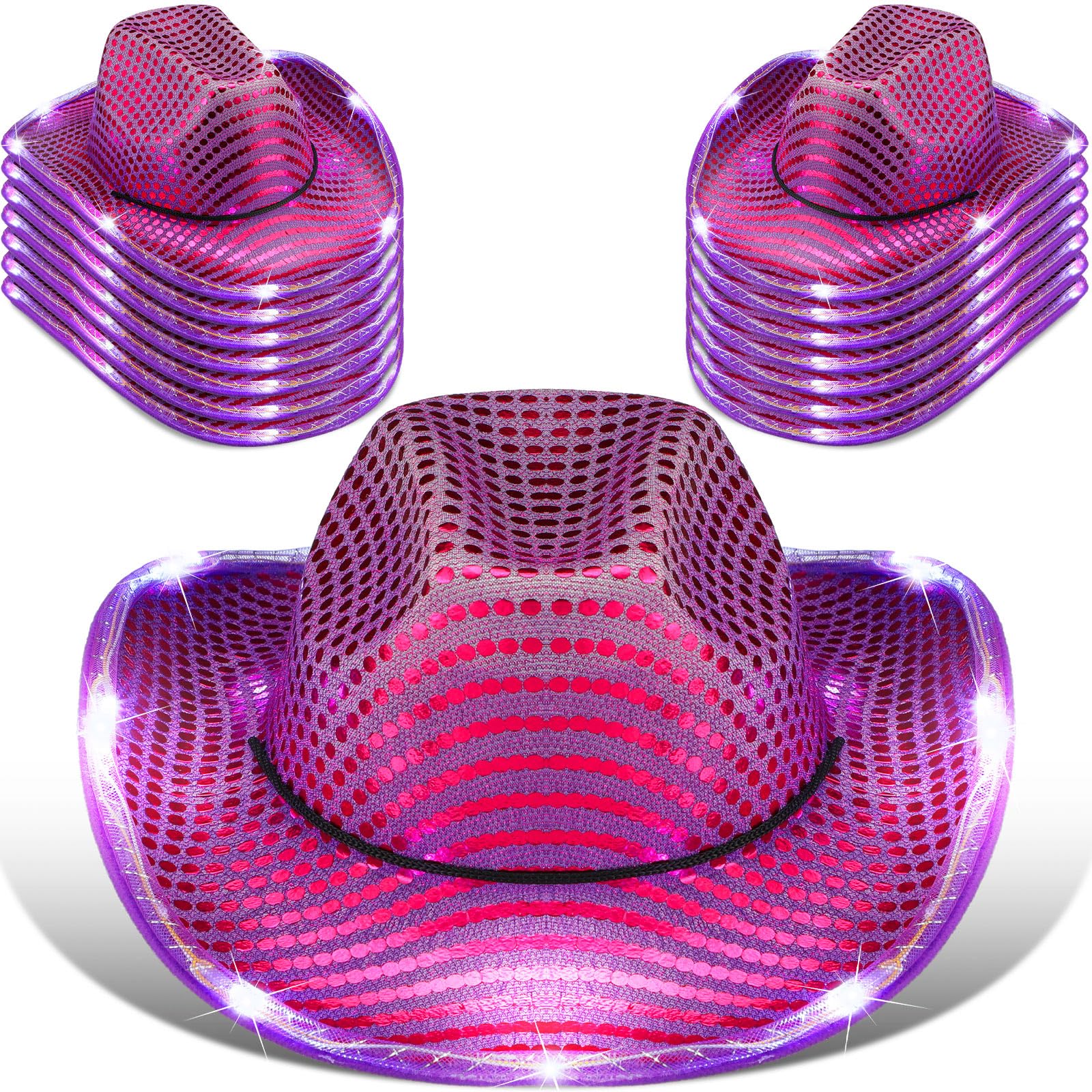 Photo 1 of Kigeli 10 Pcs Flashing Cowboy Hats for Western Role Play (Purple, Sequin)