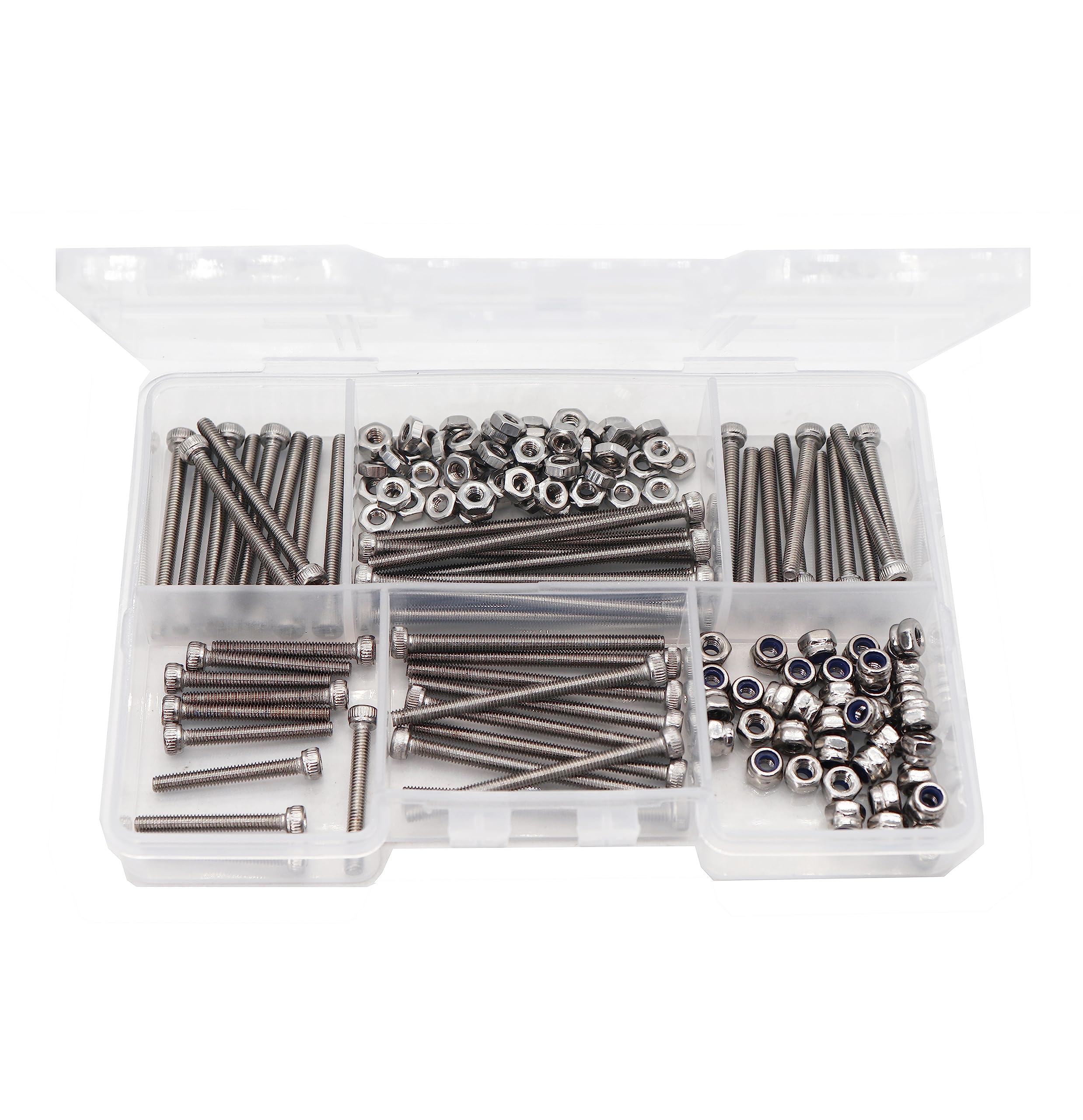 binifiMux 80pcs M2.5 Hex Socket Cap Screws Self Locking Nuts Assortment Kit with Wrench, Silver 304 Stainless Steel, M2.5x20mm/ 25mm/ 30mm/ 40mm