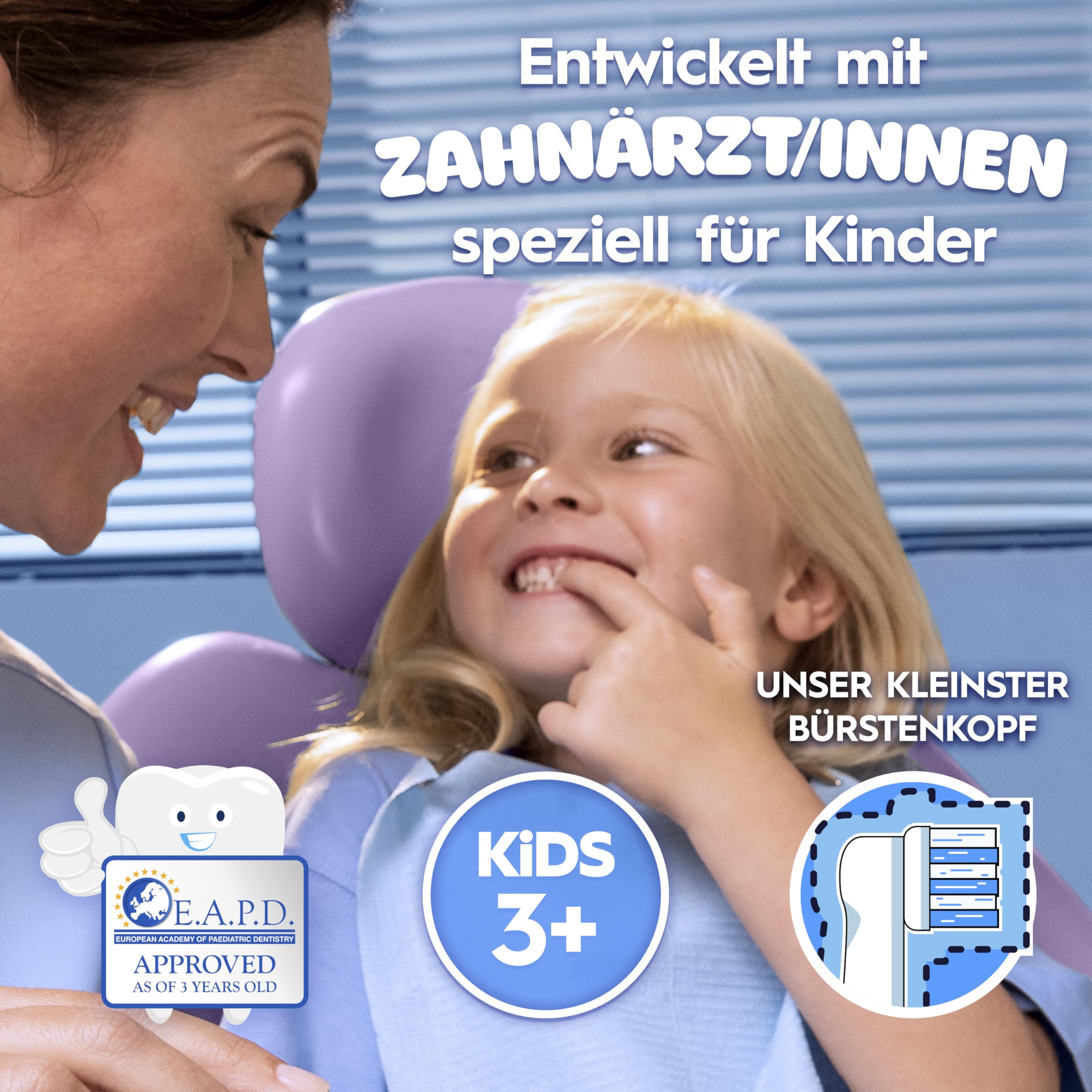 Oral-B Pro Kids Frozen Elektrische Zahnbürste für Kinder — Electric Toothbrush ab 3 Jahren inkl. 1 Aufsteckbürste, Reise-Etui und 2 Putzmodi für Zahnpflege, Blau/Lila 4