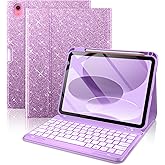 typecase Folio Keyboard Case for iPad 10th Gen 10.9 inch (2022) and iPad 11th (A16, 2025), Magnetic Wireless Detachable Keyboard, 7-Color Backlight, Thin & Light, Pencil Holder – Purple Glitter