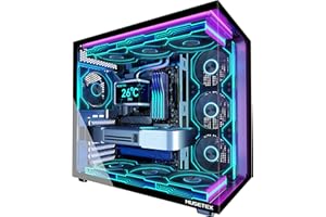 MUSETEX Y6 PC Case, Pre-Installed 7 Infinity Mirror PWM ARGB Fans, ATX Mid Tower Computer Case, Gaming PC Case with Type-C, 2