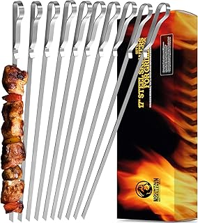 Mountain Grillers - Grillspieße, Schaschlikspieße aus Edelstahl (x 10 Stück) - Lange Spieße für Fleisch, Gemüse, Stockbrot zum Grillen - Grillzubehör