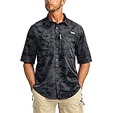 Men's Fishing Shirts with Zipper Pockets UPF 50+ Lightweight Cool Short Sleeve Button Down Shirts for Men Casual Hiking
