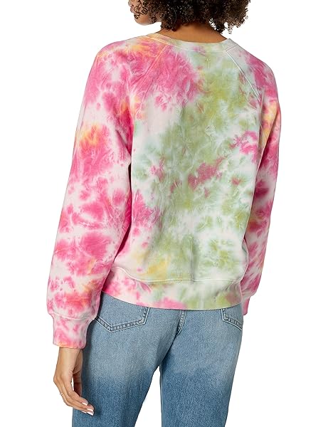 THE DROP WOMEN’S CAROLINE RAGLAN LONG SLEEVE FLEECE SWEATSHIRT SWEATER, -NEON TIE DYE, XXS