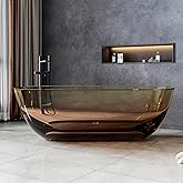 69'' Resin Soaking Bathtub Transparent Oval Freestanding Tub Deep Soaking Bathtub Modern Tubs with Overflow and Pop-up Drain 