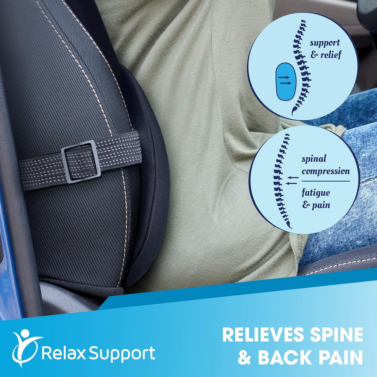 Car Seat Back Support Pillow RS13-S by Relax Support – Lumbar Cushion for Upper and Lower Back Pain Uses Special Patented Technology Has Unique Lateral Convex Orthopedic Shape for a Pain Free Back: Kitchen & Dining