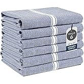 Lane Linen Kitchen Towel Set, 6 Pack 100% Cotton Hand Towels For Kitchen, Dish Towels For Drying Dishes, Lint Free, 14"x25", Good For Cleaning Windows, Ceramic Surface, Glass Stovetops - Blue Chambray