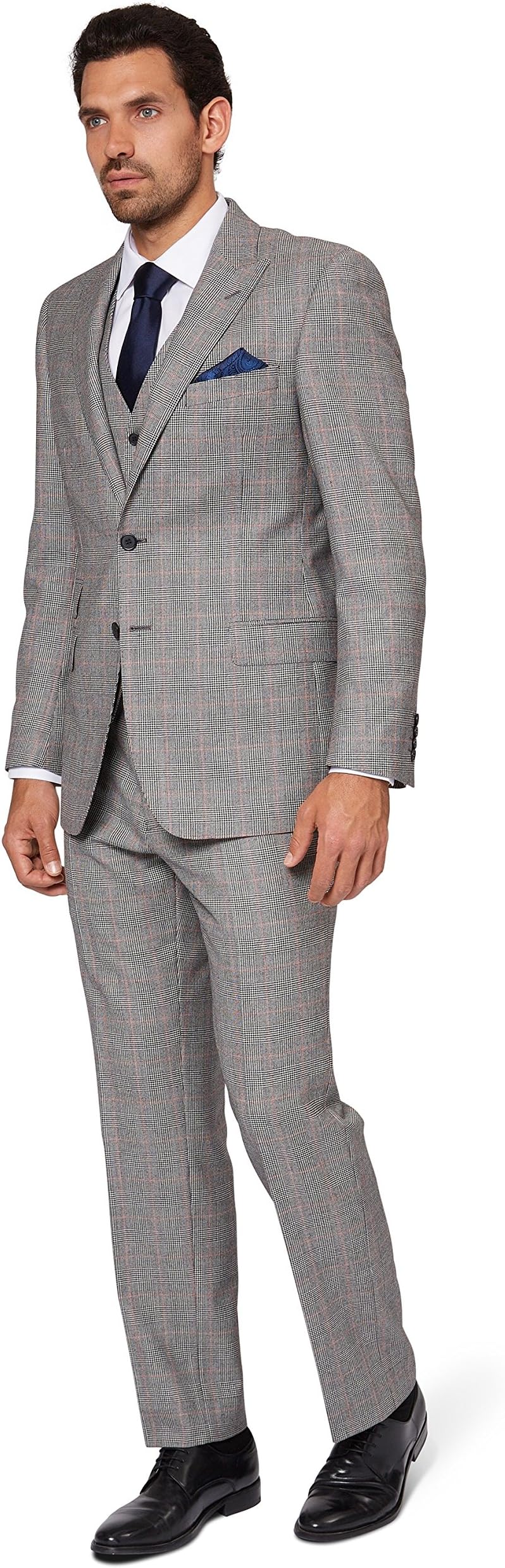 Savoy Taylors Guild Men's Regular Fit Black and White with Red Check 2 Piece Suit