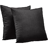 Amazon Basics 2-Pack Linen Style Decorative Throw Pillows - 18" Square, Black