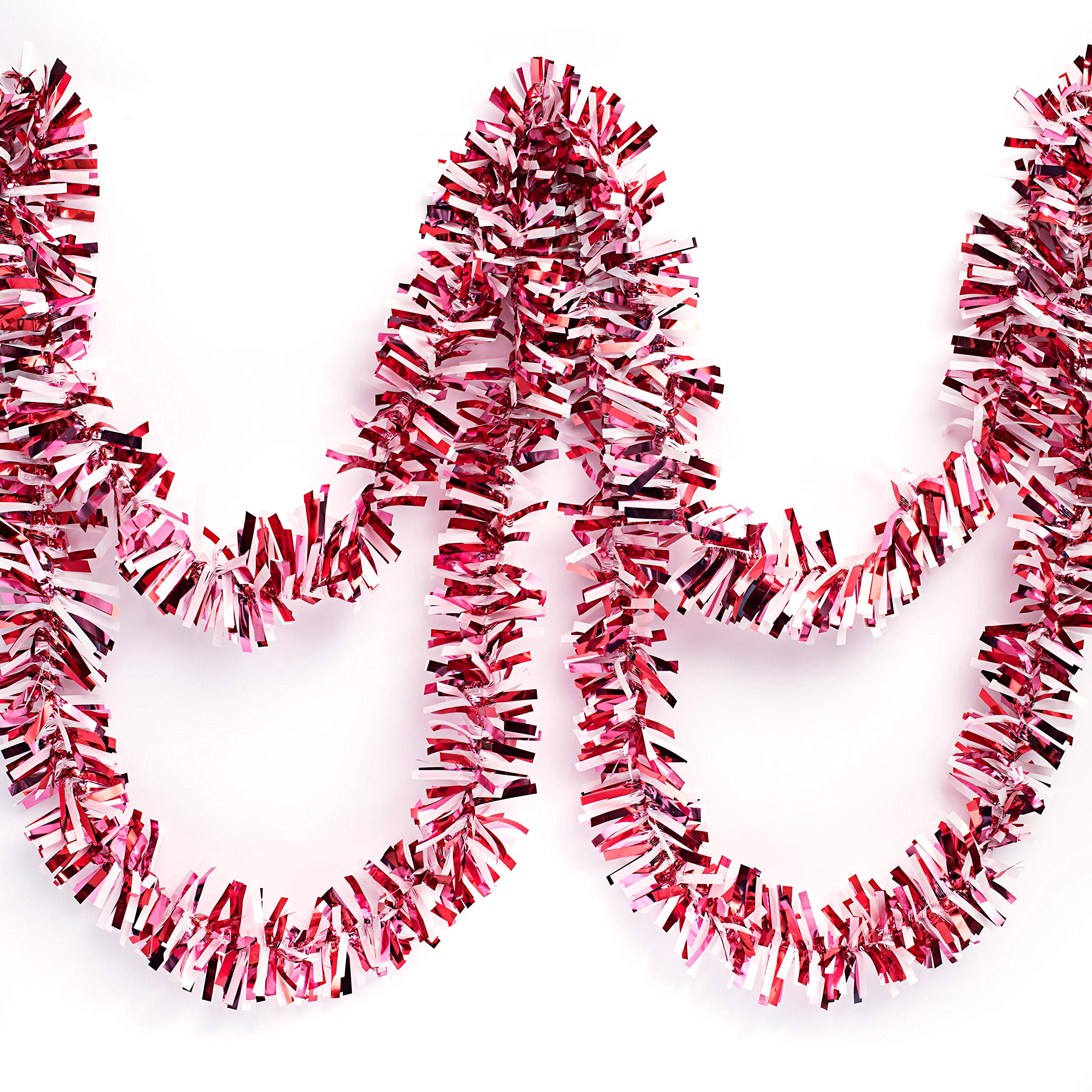 Anderson's Metallic Red, White & Pink Tinsel Twist Garland, 25ft Holiday Decoration, Christmas Tree Trim, Parade Float Decor, Party Supplies, Halloween, Graduation, Indoor/Outdoor Event Garland