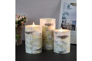 MOZEAL Hand-poured Unscented Candle,Dripless Pillar Candle set of 3,Includes 4", 5" and 6",approx 300 hours Burn Time,Rustic Country Style,for Wedding,Dinner,Christmas,Restaurants and Home decor,Birch