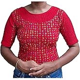 SMIT Readymade Stretchable Saree Blouse for Women – Elbow Sleeve Crush Fabric Blouse – Comfortable & Stylish Ethnic Wear (Red, S)