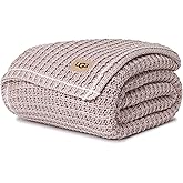 UGG Luna Knit Blanket Throw Cotton Chunky Soft Throw for Couch or Bed Cozy Warm Waffle Giftable Lightweight Blanket for Living Room Bedroom or Dorm Machine Washable, 50-inch x 70-inch, Quartz Pink