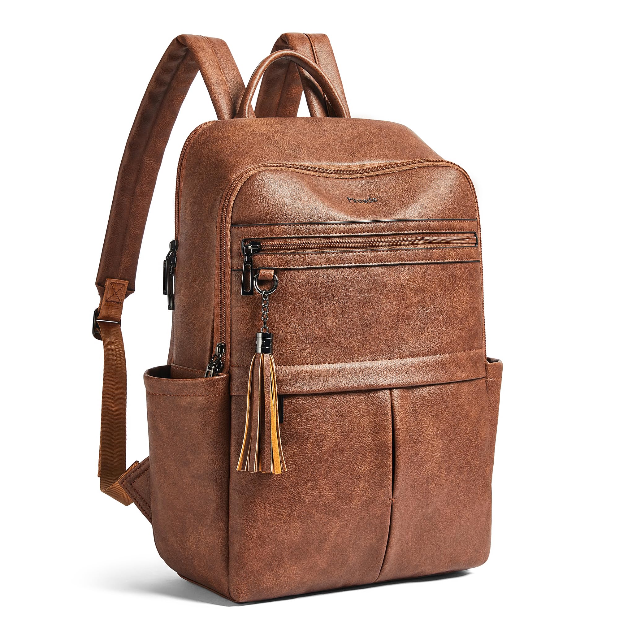 Photo 1 of Leather Laptop Backpack for Women, 15.6" Causal Daypack Backpacks Purse Computer Backpack with Laptop Compartment for Travel Work College Business, Brown