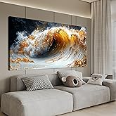 Canvas Wall Art Decor Large Wall Art for Living Room Large Artwork for Walls Gold Wave Wall Art Pictures Art Work for Wall Decor Modern Abstract Wall Art Prints Bedroom Office Decor 29" X 58"