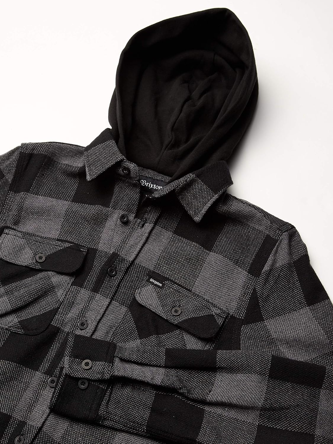Brixton Men's Bowery Standard Fit Hooded Long Sleeve Flannel Shirt: Clothing