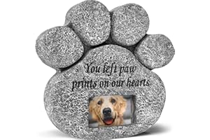 BARNYARD DESIGNS You Left Paw Prints On Our Hearts' Paw Print Pet Memorial Stone, Grave Marker with Customizable Photo Frame Slot, Loss Of Pet Gift, Personalized Dog Memorial Headstone, 8.25” x 8” x 1.5”