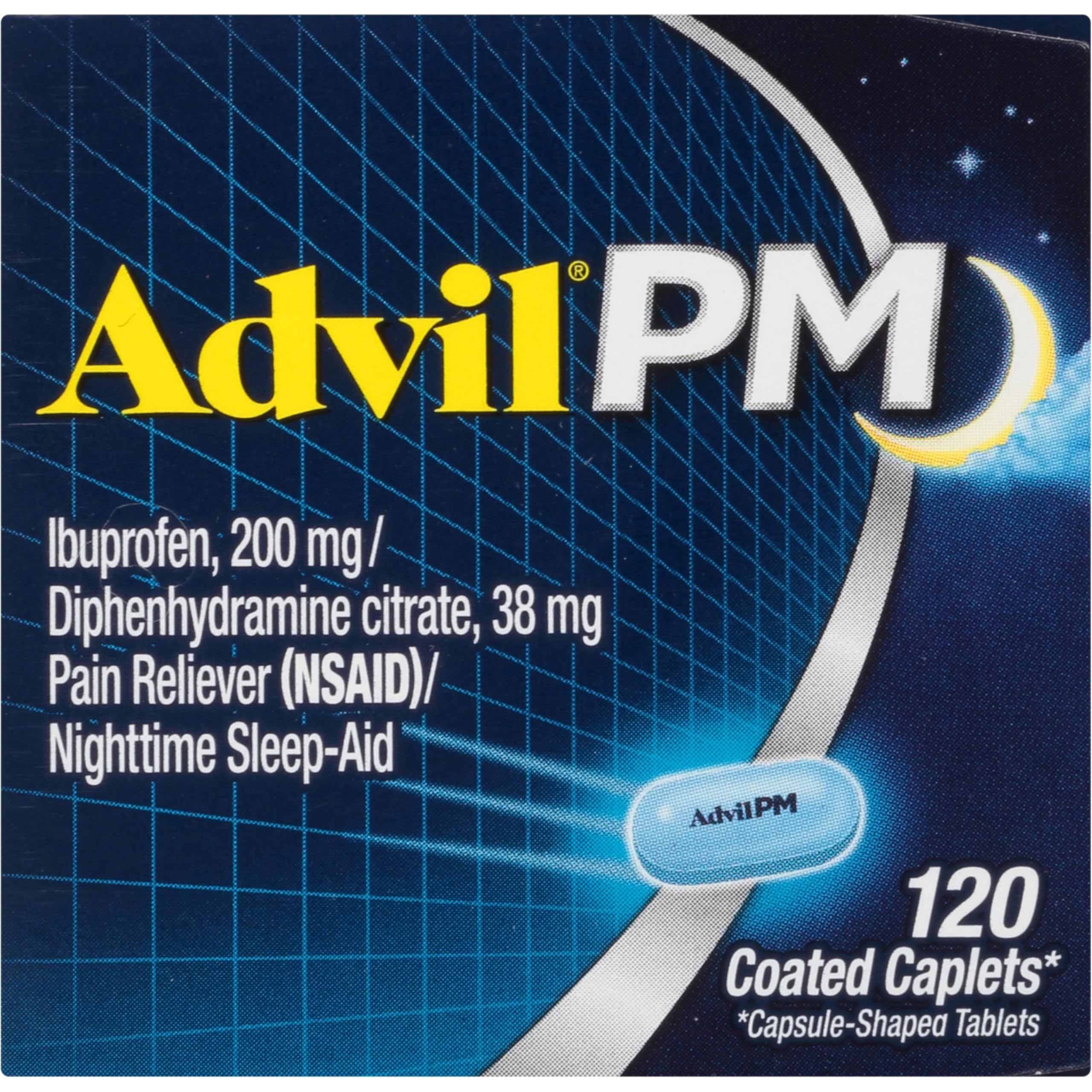 Advil PM Pain Reliever and Nighttime Sleep Aid, Ibuprofen for Pain Relief and Diphenhydramine Citrate for a Sleep Aid - 120 Coated Caplets and Pain Reliever and Fever Reducer, 10 Count Tablets