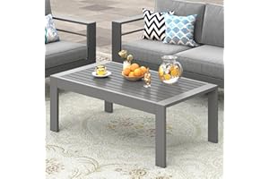 Wisteria Lane Outdoor Furniture Patio Coffee Table, Rectangle Outdoor Coffee Table, All-Weather Patio Metal Coffee Table for Balcony, Garden, Deck, Backyard, Grey