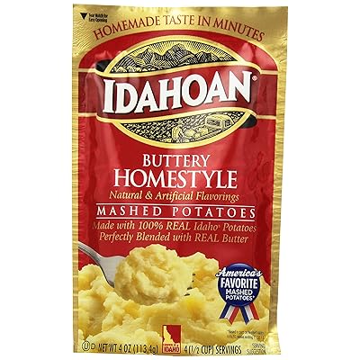 Idahoan Buttery Homestyle Mashed Potatoes, Made with Gluten-Free 100-Percent Real Idaho Potatoes, 4-ounce Pouch (4 Servings)