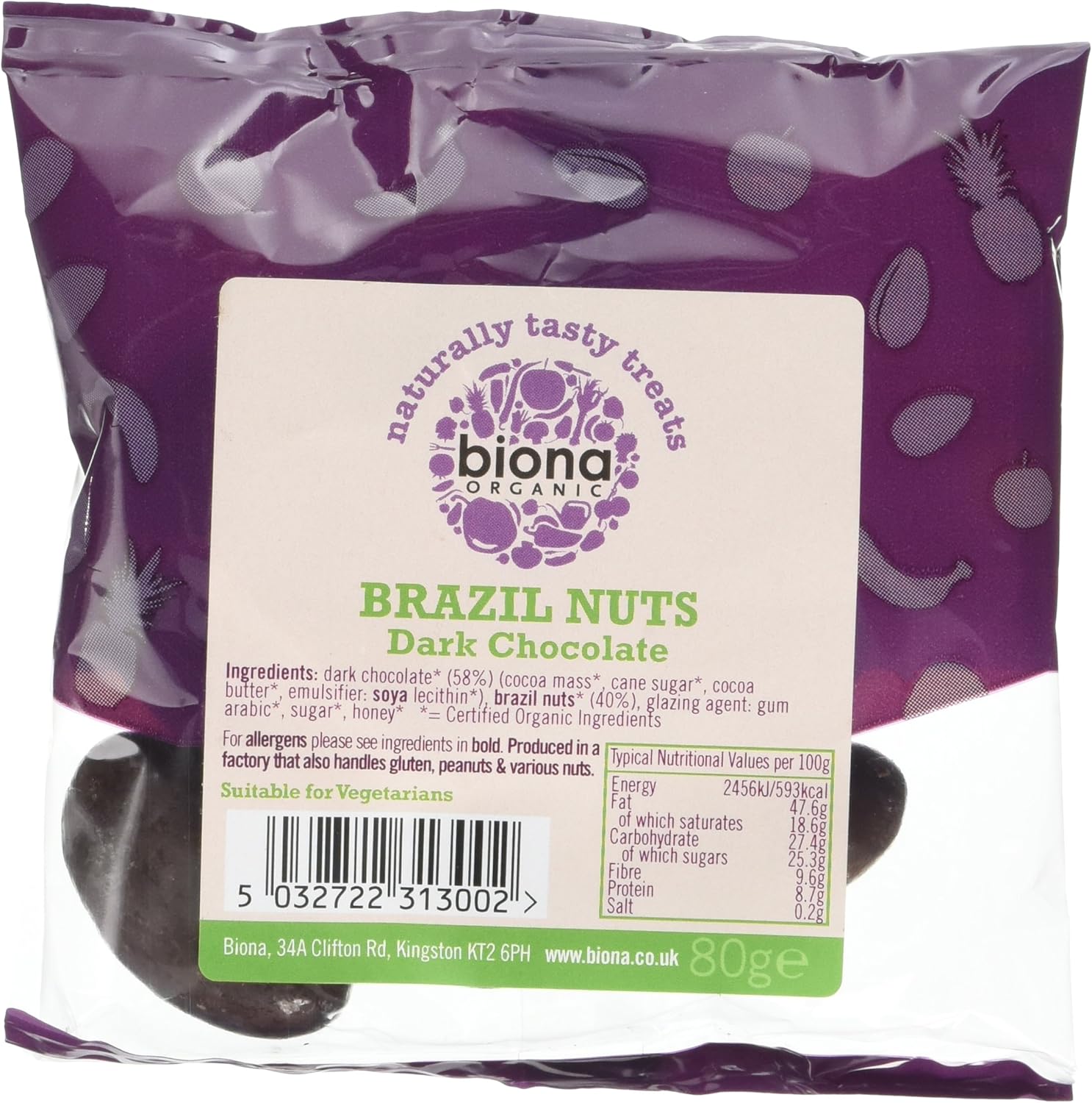 Biona Plain Chocolate Covered Brazil Nuts, 80g Amazon.co.uk Grocery
