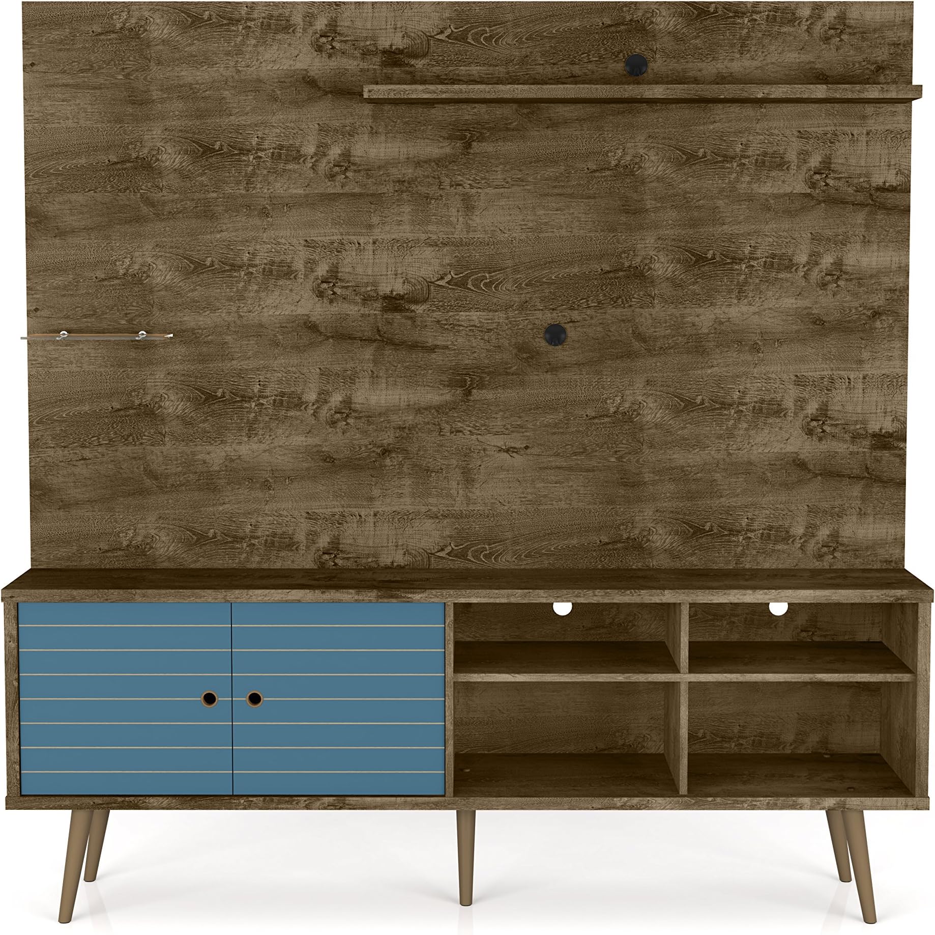 Manhattan Comfort Liberty Complete Living Room Entertainment Center And TV Stand, Brown/Aqua Blue