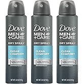 Dove Men + Care Dry Spray Antiperspirant, Clean Comfort 3.8 oz (Pack of 3)