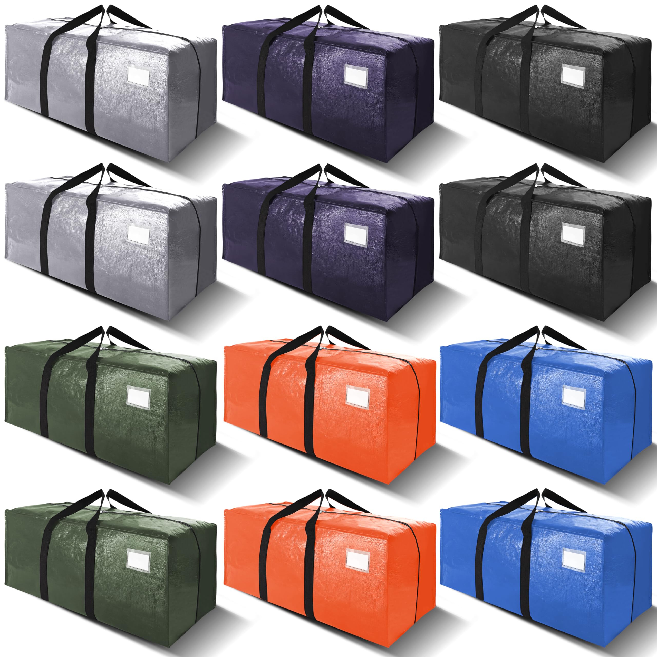VELVETSURE 12 Pack Heavy Duty Extra Large Moving Bags W/Backpack Straps - Strong Handles & Zippers, Storage Totes For Space Saving, Fold Flat, Alternative to Moving Box and Storage Bin, Multicolor