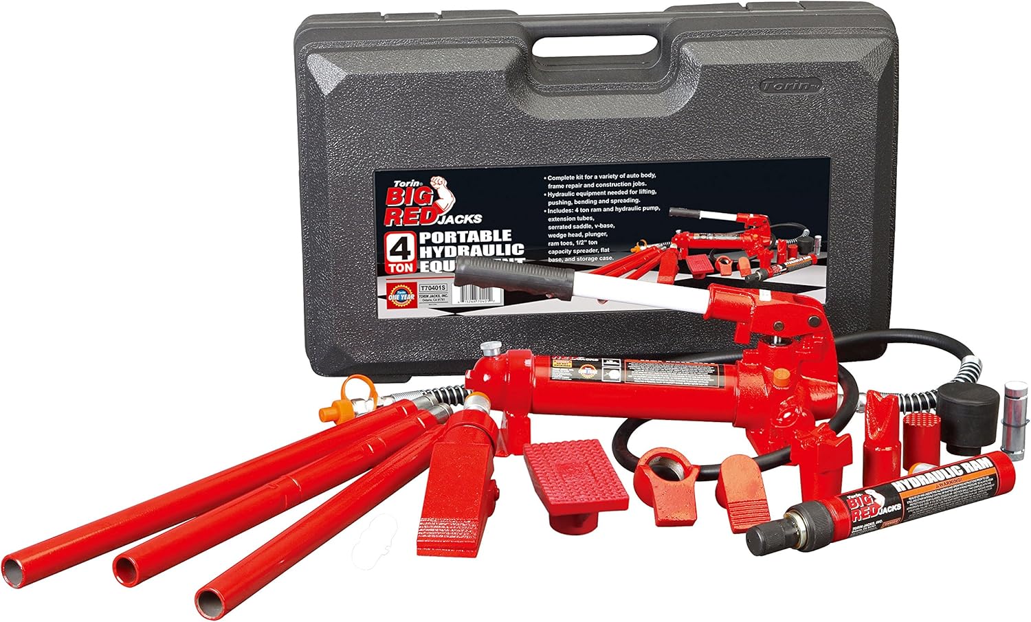 Torin Big Red Portable Hydraulic Ram: Auto Body Frame Repair Kit with Carrying Case, 4 Ton Capacity