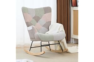 Phore Nursery Rocking Chair, Teddy Upholstered Glider Rocker, Rocker Accent Chair with High Backrest, Comfy Rocking Accent Armchair for Living Room, Bedroom, Offices(Macaroon)