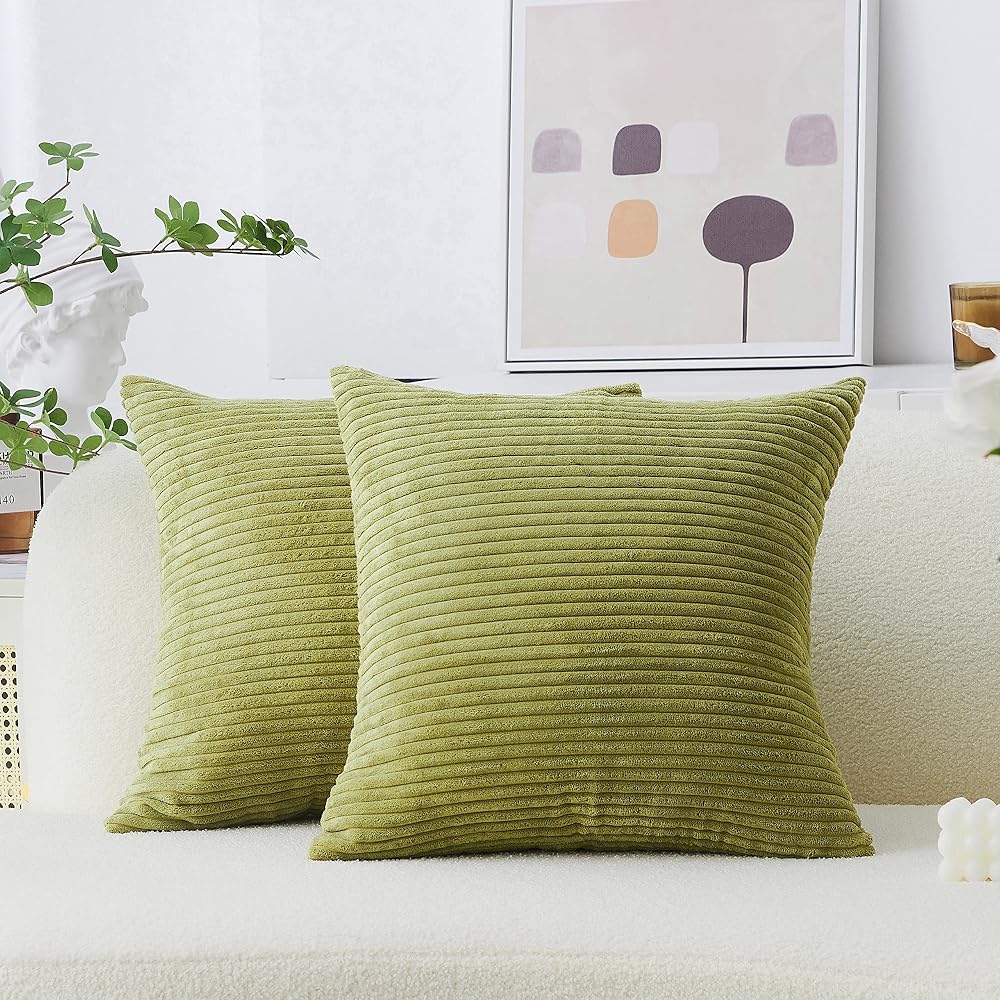 Home Brilliant Grass Green Corduroy Cushion Covers 50x50 cm Pack of 2