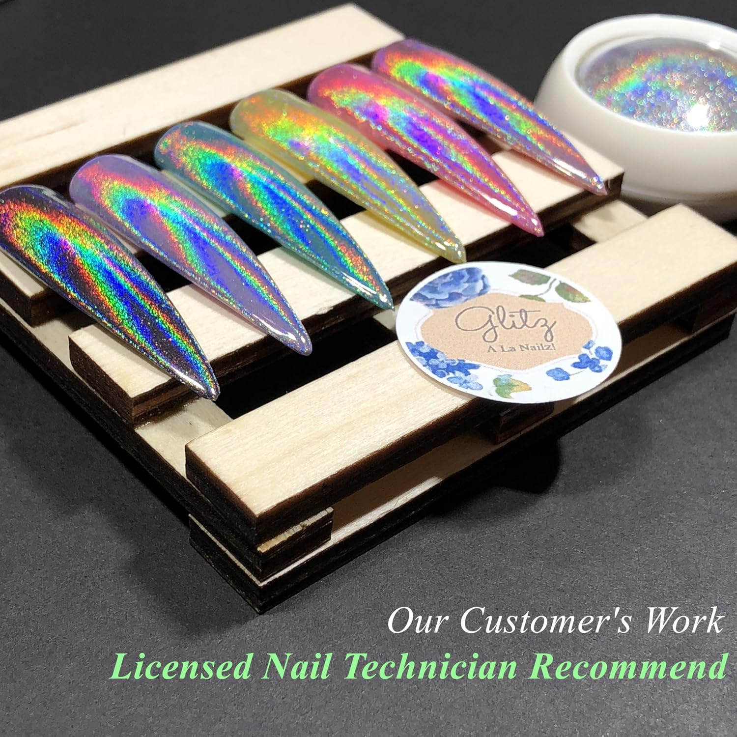 Chrome Nail Powder by iMethod - Holographic Nail powder, Chrome Powder for Nails, Holo Nail Powder, Rainbow Unicorn Mirror Effect, Multi Chrome Manicure Pigment, 0.04oz/1g : Beauty