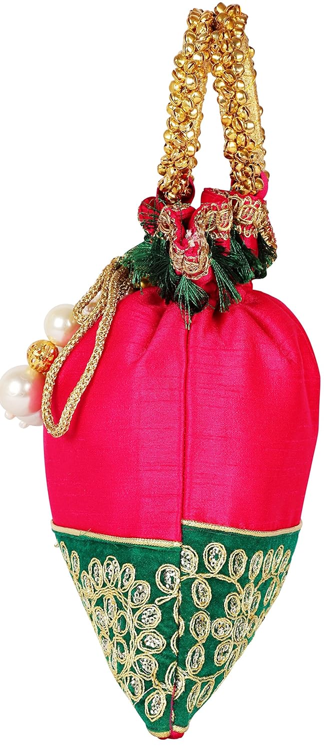 bombay haat women's potli (red , green, bhgp000rg)