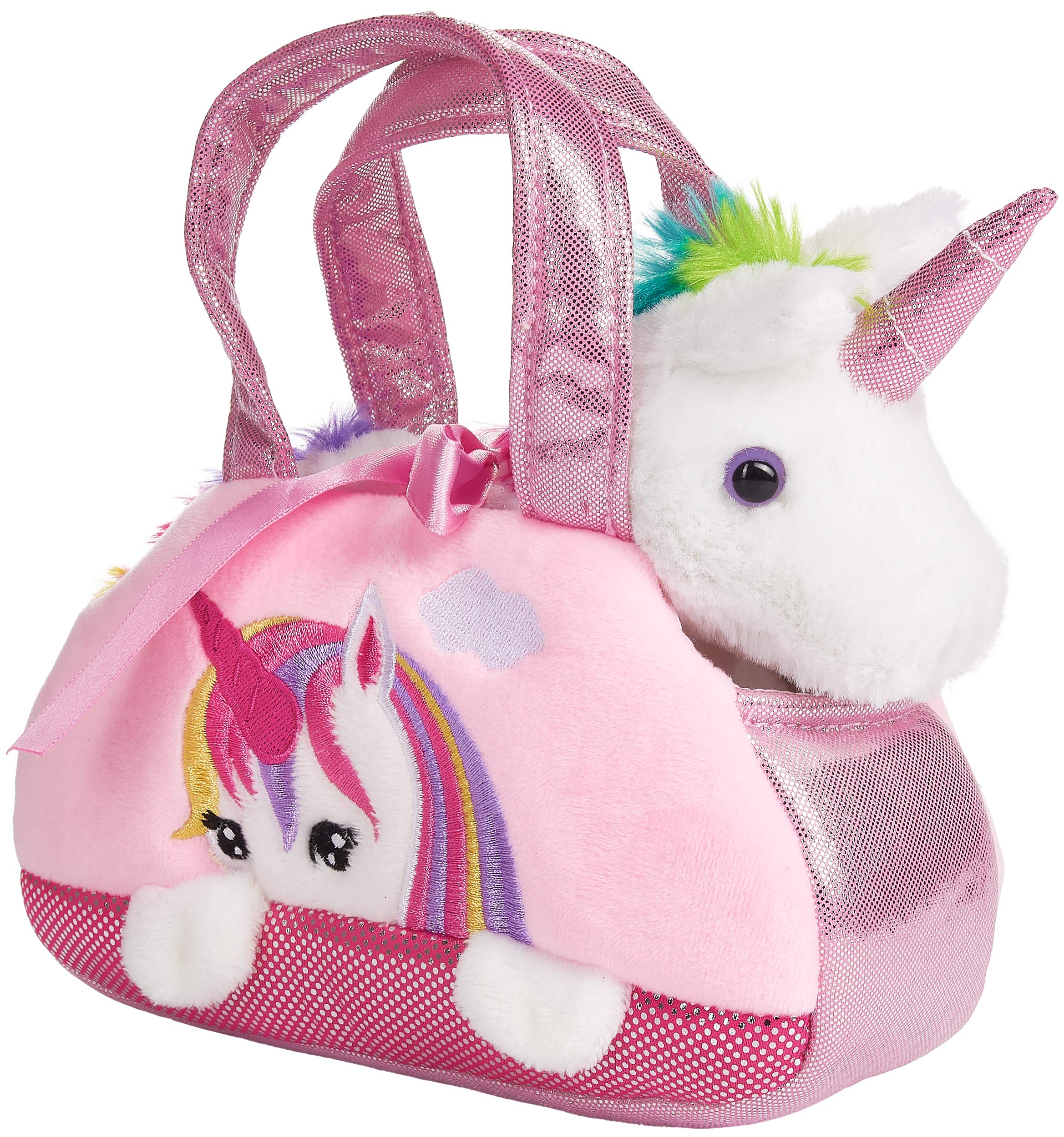 BRUBAKER Rainbow Plush Unicorn in Handbag - 8 Inches (20 cm) - Soft Toy in Bag - Cuddly Toy - Pink