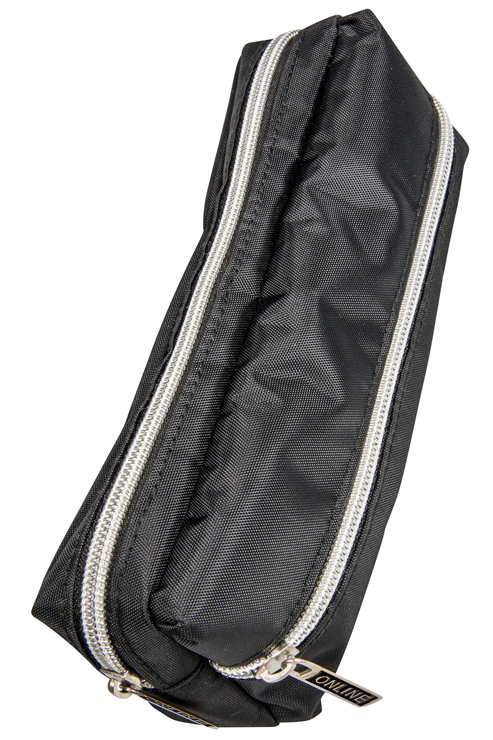 ONLINE Pencil Case Black, Large Capacity Storage Bag, Box with Zipper, Pen case for School, Stationary Organizer for Girls and Boys, Pen Pouch with Two compartments