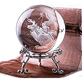 3D Laser Constellation Crystal Ball Crystal Paperweight Full Sphere Glass Fengshui with Sliver-Plated Flowering Stand(Taurus)
