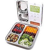 ecozoi Extra Large Stainless Steel Dinner Plates Set of 2, Eco Friendly Dinnerware Set for Meal Prep, Portion Control Plates, Camping Eating Set, Lunch Plates, Party Plates, 3 Compartment