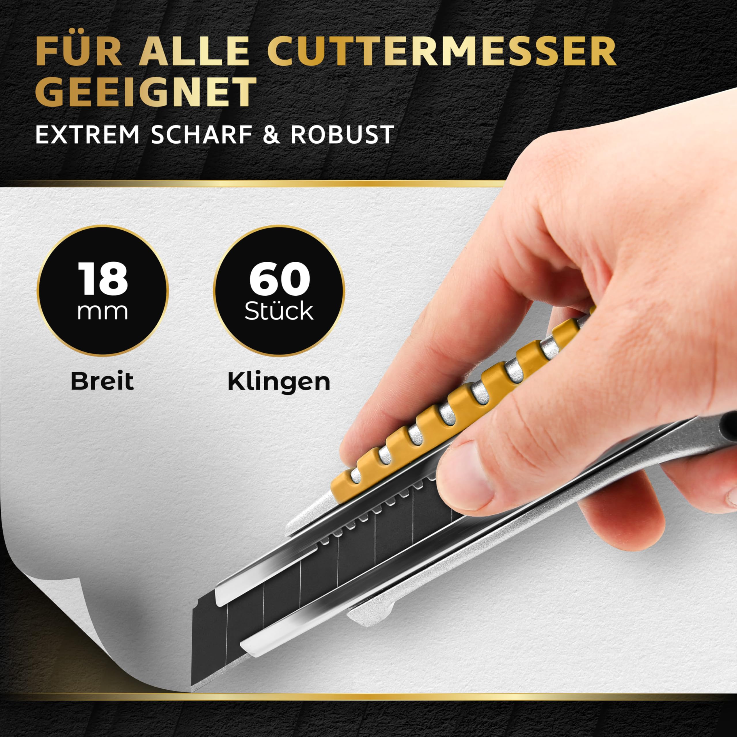 KRAFTFELS 60x Profi Cuttermesser Klingen 18mm - Ersatzklingen Cuttermesser aus hochwertigem Carbonstahl - Klingen Cutter Messer - Gehärtet & ultra scharf - Abbrechklingen für Cutter Messer Schwarz 2