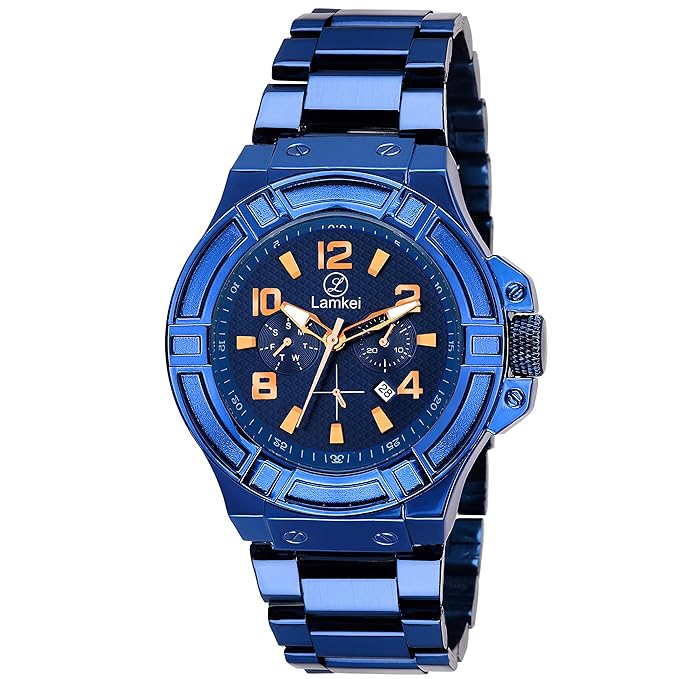 Imported Chronograph Display Blue Dial Blue Steel Chain Men�s Watch � LMK-0163