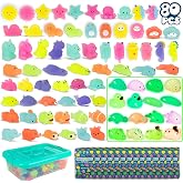 BONNYCO Mochi Squishy Toys Bulk Pack of 80 Kawaii Party Favors for Kids | Goodie Bags Stuffers for Kids with Glow in the Dark, Return Gifts for Birthday Party 3-5 4-8. Squishy Fidget Toys, Pinata