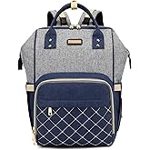 Diaper Bag Backpack, Diaper Bags for Baby Girls Boys, Baby Bags for Moms Dads, Nappy Changing Bag with Insulated Pockets,Multi-functional Waterproof Backpack with Stroller straps- Light Grey Blue