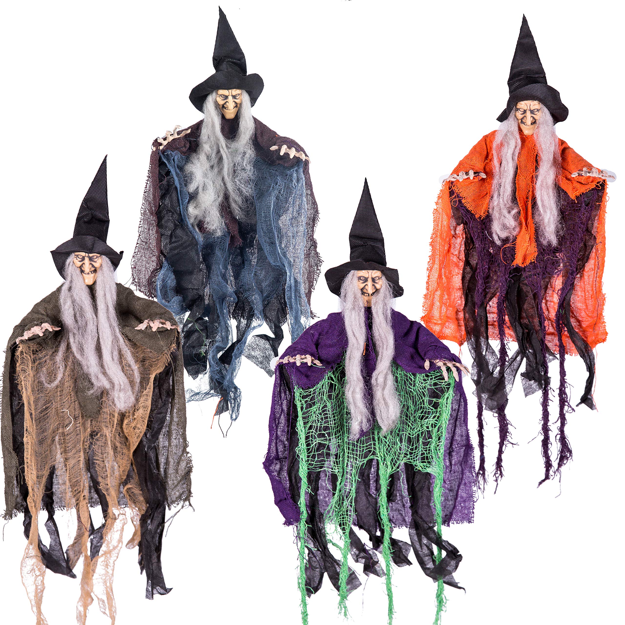 Photo 1 of JOYIN 4 Pcs 19.6” Hanging Witch Halloween Decorations Outdoor Indoor Flying Haunted House Scary Decor for Lawn Garden Yard