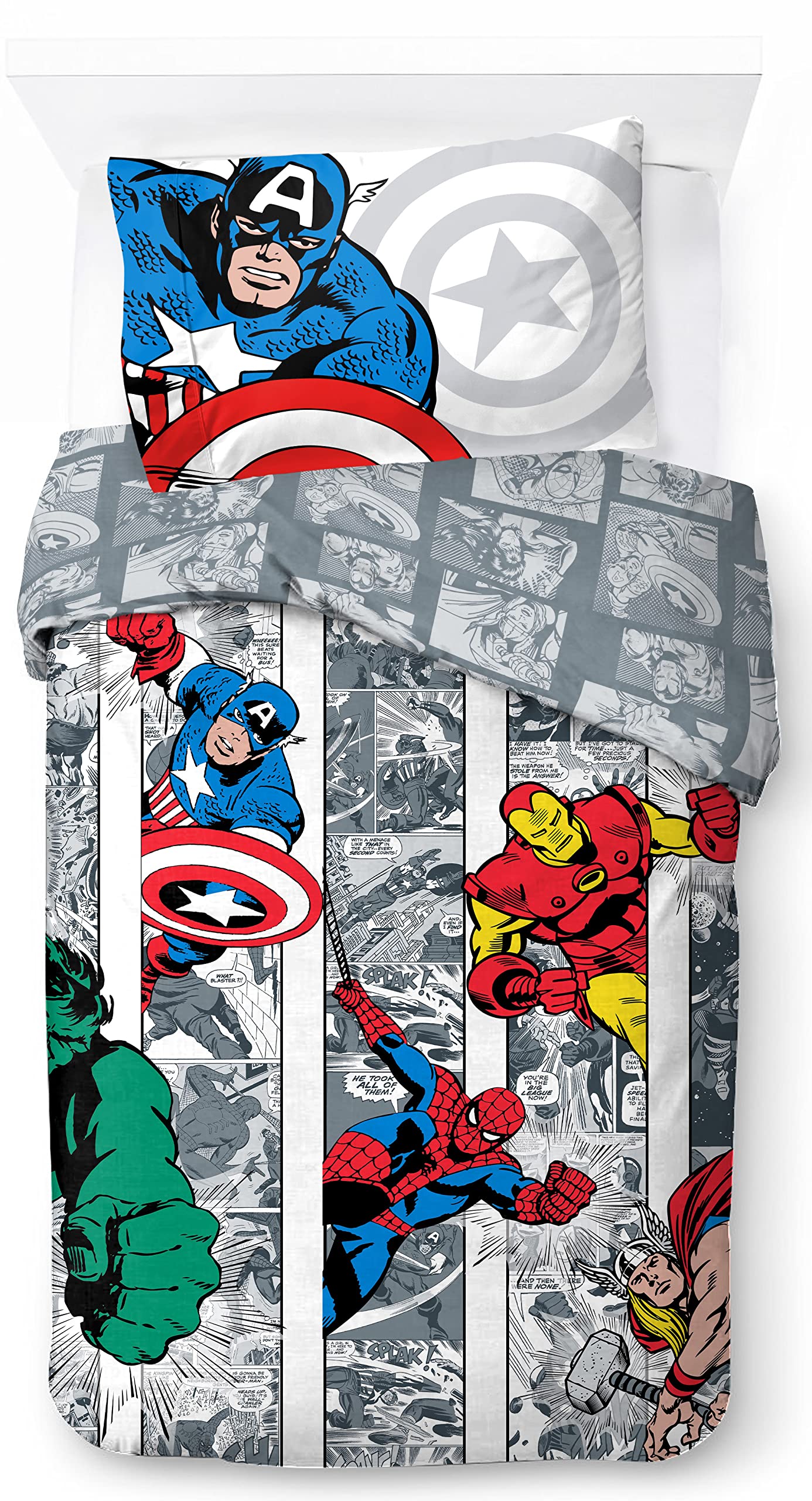 Jay Franco Marvel Comics Avengers Comic Cool 100% Cotton Single Duvet Cover Set - Includes Pillowcase — image 1