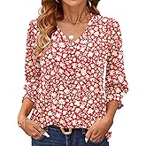 AKEWEI 3/4 Length Sleeve Womens Tops Summer Fashion V Neck Business Casual Blouses Smocked Shirts