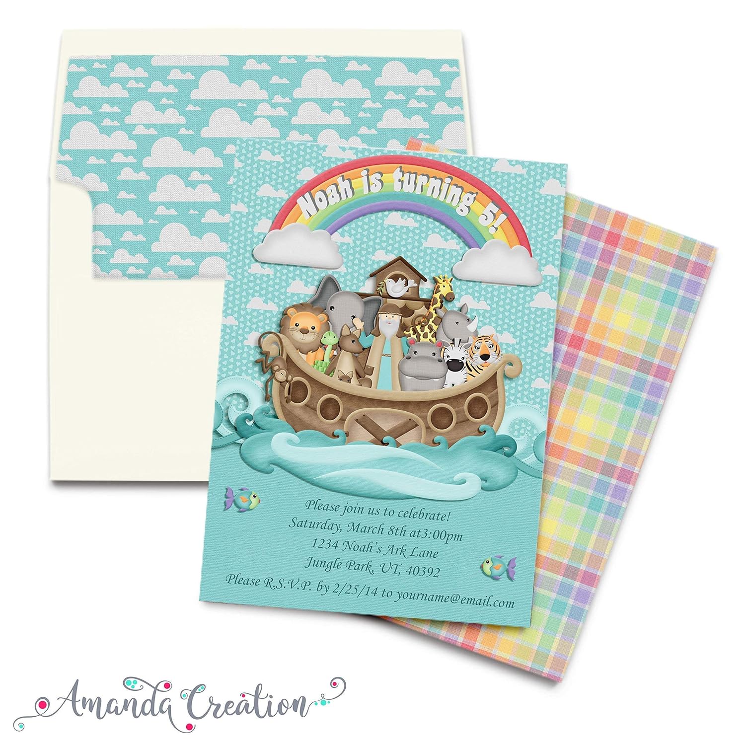 Noah's Ark Birthday Party Invitation Handmade