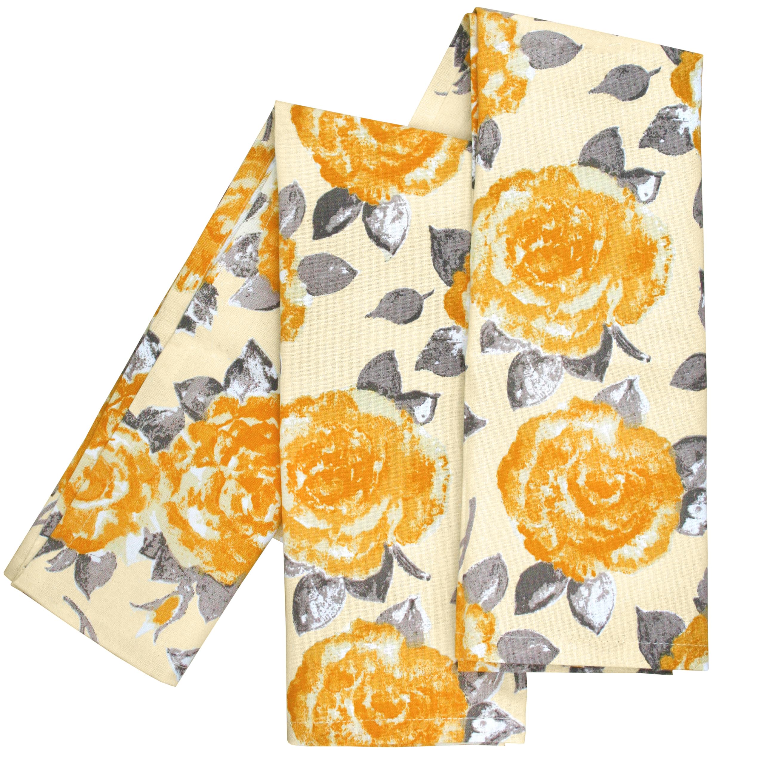 Ragged Rose Tea Towels for Kitchen - 50 cm x 70 cm Pair of Kitchen Cloths for Drying Dishes, Wiping Countertops, & Handling Pots - Machine Washable & Durable - Gold Rose, Pack of 2