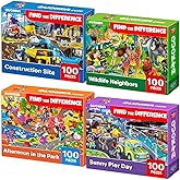 QUOKKA 100 Piece Puzzles for Kids Ages 4-6 – 4 Puzzles for Kids Ages 6-8 – Search and Find Animals and Construction Vehicles Kid Activities for 8-10 yo – Toddler Learning Toy Game Gift for Boys 5-8