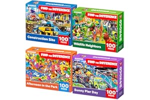 QUOKKA 100 Piece Puzzles for Kids Ages 4-6 – 4 Puzzles for Kids Ages 6-8 – Search and Find Animals and Construction Vehicles Kid Activities for 8-10 yo – Toddler Learning Toy Game Gift for Boys 5-8