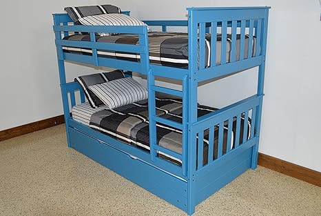 Amazon Com Best Trundle Bed Bunks With Ladder Twin Over Twin Kids Beds Bunkbeds Space Saving Sleeping For Three Children Usa Amish Sturdy Long Lasting Bedroom Furniture Sky Blue Kitchen Dining